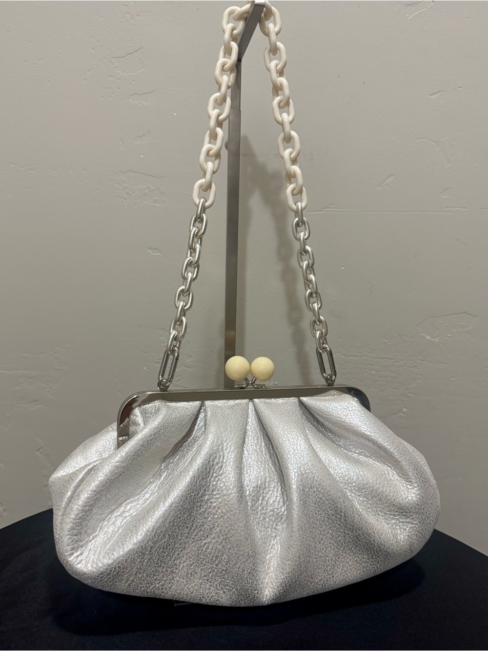 Unique Pearlescent Cowhide Handmade
"Candy" Shaped Kisslock Slouchy Bag, Clutch